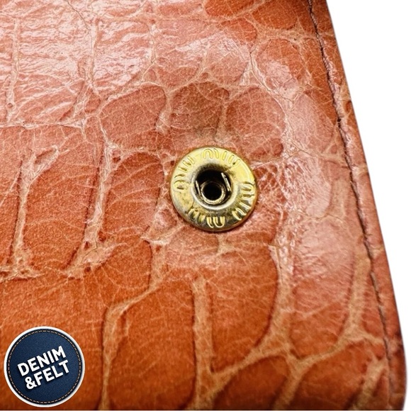 MIU MIU Vintage Camel Brown Leather Crocodile Embossed Clasp Long Wallet 🤎 - Picture 4 of 12